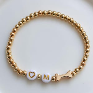 Pet Name Bracelet | Bone charm, initial bracelet | Gemstone Beads | Gold hardware | Style 2