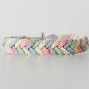 Chevron Twist Braid in Pastel - Suede bracelet, colorful braid friendship bracelet, chain jewelry