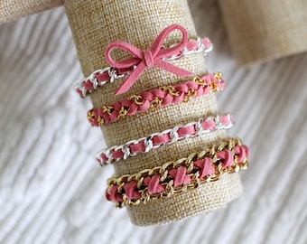 Pulseras vintage de ante rosa