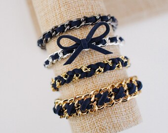Pulseras de ante azul medianoche