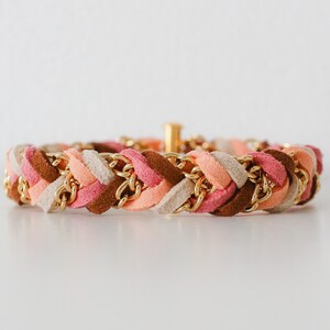Chevron Twist Braid in Summer Boho - Suede bracelet, colorful braid friendship bracelet, chain jewelry