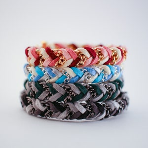 Chevron Twist Braid in Unicorn - Suede bracelet, colorful braid friendship bracelet, chain jewelry