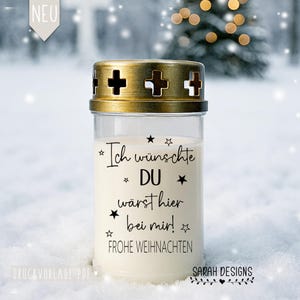 Modelo imprimível "Eu gostaria que você estivesse aqui" em PDF DIN A4 para velas, luzes e lanternas de túmulo.