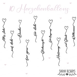 Plotter file set of 10 heart balloons - svg,dxf & fcm