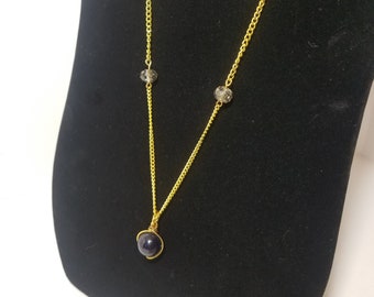 Wrapped Blue Goldstone Pendant Necklace