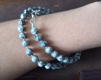 3.5mm Faceted Beads RC119 Silver Plated Wire Wrapped Beaded Chain 5 Feet Green Onyx Gemstone Rosary Chain