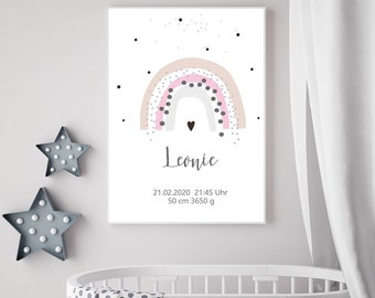 Birth notice, birth poster, nursery poster, gift baptism, gift birth,rainbow poster