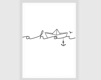 Sea, Moin, Ahoy, gift girlfriend, sea love poster, typographic poster