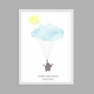 Imagen de la guardería, cartel de la guardería, nacimiento del regalo, bautismo, elefante, pequeño tesoro&quot;Se puede lograr cualquier cosa&quot;