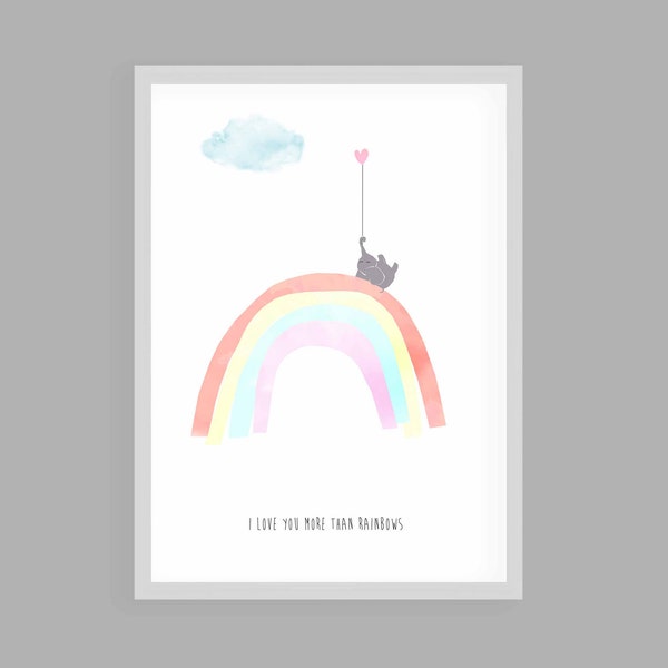 Geschenk Taufe,Geschenk Geburt,Kinderzimmer Poster,Baby Print,Regenbogen Print"I love you more than rainbows"