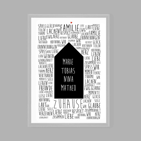 Home Print, Familienposter personalisiert, Geschenk für Familie, Zuhause Spruch, Familie Spruch , Einweihungsgeschenk