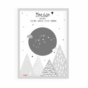 Cartel de los niños, cartel del bebé, regalo del bautismo, regalo para el nacimiento, zodíaco, cartel del cartel de la estrella"Montañas"