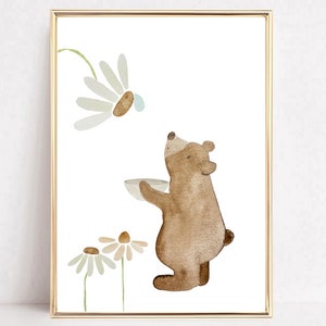 Children&#39;s room picture, children&#39;s picture birth, children&#39;s room poster, bear, forest, flowers children&#39;s room, gift baby