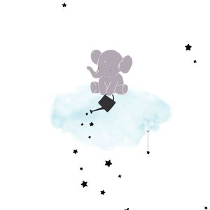 Imagen de la guardería, cartel de la guardería, nacimiento de regalo, bautismo, cartel de los niños, foto del elefante, estrellas"dormir buen pequeño tesoro"