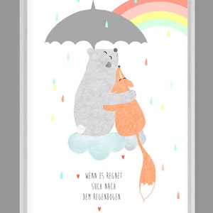 Cuadro infantil, cartel infantil, regalo, bautizo, nacimiento, arcoiris "Cuando llueve parece..."