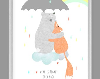 Kiderbild,Kinderposter,Geschenk,Taufe,Geburt,Regenbogen"Wenn es regnet such ..."