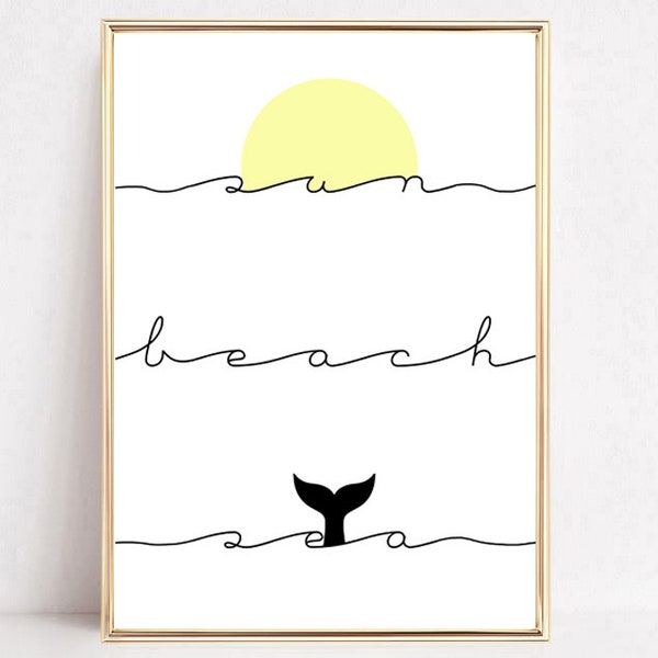 Kunstdruck,Poster,Print,Geschenk,Typo poster"Sun,beach,sea"