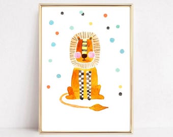 Kinderzimmerbild Löwe | Kinderbild Geburt | Kinderzimmer Poster Löwe bunt | Geschenk zur Geburt | Babyzimmer Deko