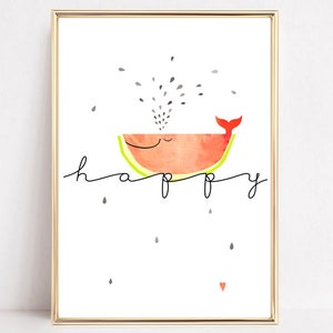 Kinderzimmerbild,Kinderzimmerposter,Geschenk Geburt,Geschenk Taufe,Wal Bild"Happy"