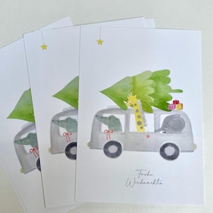 Cartolina, Natale, amore, ritorno a casa per la cartolina di Natale, animali nell'illustrazione dell'autobus