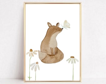 Kinderzimmerbild, Kinderbild Geburt, Kinderzimmerposter,Fuchs ,Wald ,Fuchs Kinderzimmer , Geschenk Baby