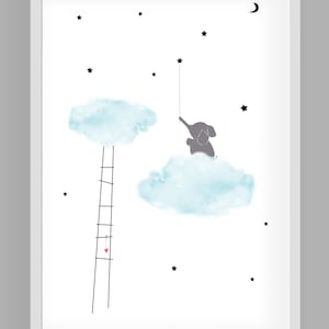 Cuadro habitación infantil, póster habitación infantil, regalo nacimiento, bautizo, nubes "Sobre las nubes"