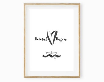 Poster sea, home port, gift girlfriend, art print sea saying, typographical poster