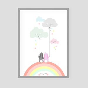 Imagen de los niños, cartel de los niños, regalo, bautismo, nacimiento"Cuando llueve..."