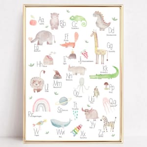 Kinderzimmer Bild ,Kinderzimmer Poster, Alphabet aquarell, Poster ABC Lernen,Geschenk Einschulung