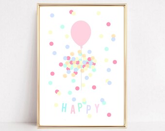 Children's poster, children's picture, children's room poster, children's room print, gift, christening, birth "Happy"