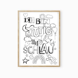 Póster infantil digital para colorear | Imagen motivacional A3 y A4 para autoimprimir