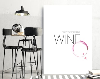 Póster de vino, impresión de vino, regalo de vino, cita de vino, definición de vino, imagen de vino "Ahorra agua, bebe vino".