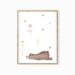 Children&#39;s room poster, boho animals pastel, bear watercolor, bear children&#39;s room, gift child, gift baby, sweet dinosaur