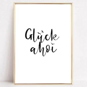 Poster Sea, Happiness ahoy, Gift girlfriend, Art print sea saying, Typo poster