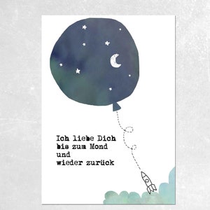 Kunstdruck,Poster Kinderzimmer,Kinderzimmer Bild,Geschenk Geburt,Taufe&quot;Ich liebe Dich bis zum Mond&quot;
