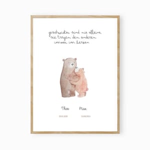 Póster 2 osos, póster hermanos, regalo nacimiento, regalo bautizo hermanos, regalo niño niña, niños, póster animales, personalizado
