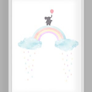 Póster,Impresión artística,Regalo,Bautismo,Nacimiento,Elefante,Grabado infantil "Danza bajo la lluvia"