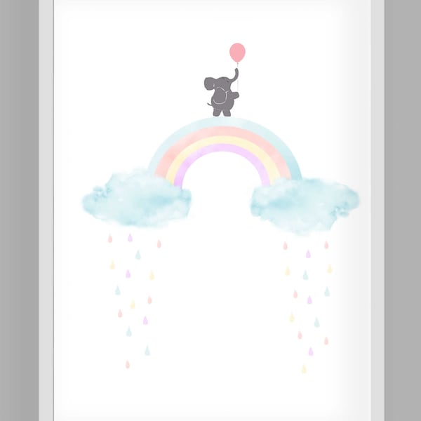 Poster,Kunstdruck,Geschenk,Taufe,Geburt,Elefant,Nursery Print "Tanz im Regen"