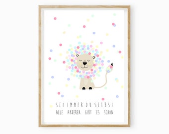 Image de chambre d&#39;enfant, cadeau anniversaire enfant, décoration murale chambre d&#39;enfant, lion, cadeau enfant &quot;Toujours être toi-même&quot;