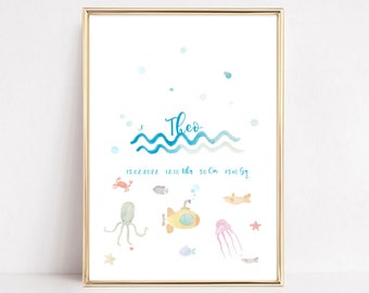 Birth announcement, Mediterian children's room, Birth gift, Baptismal gift, Birth gift personified, Underwater world