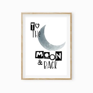 Nursery picture, nursery poster, moon, earth, birth gift, baptism gift &quot;To the moon and back again&quot;