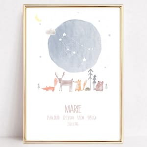 Annuncio di nascita, immagine del segno zodiacale, regalo di nascita, regalo di battesimo, regalo di nascita personalizzato