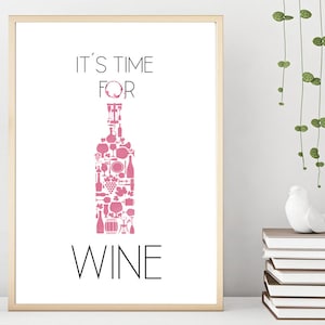 Cartel cocina, regalo vino, cocina regalo, cartel vino &quot;es hora de vino&quot;