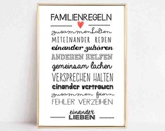 Kunstdruck, Poster,Geschenk für Familie"Familienregeln"