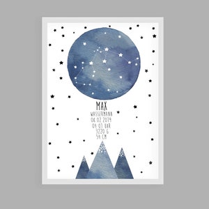 anuncio de nacimiento, imagen del signo zodiacal, póster de nacimiento, regalo nacimiento, cartel del signo zodiacal, regalo de bautizo, imagen de guardería, montañas