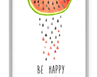 Kunstdruck,Poster,Melone,Geschenk"Be happy"