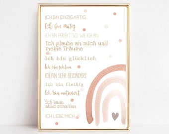 Motivationsposter, Mutmacher Poster, Affirmationsposter für Kinder, Geschenk Baby ,"Du bist mutig"