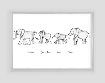 Family picture personalized, gift for family, picture family, elephant family, housewarming gift house, personalized gift