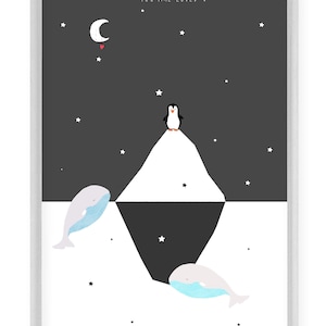 Poster nursery, gift baptism, gift birth, whale, penguin &quot;You are loved&quot;