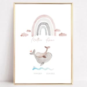 Anuncio de nacimiento, dos ballenas, cartel de hermanos, regalo de nacimiento, regalo de bautismo hermanos, regalo de nacimiento personalizado